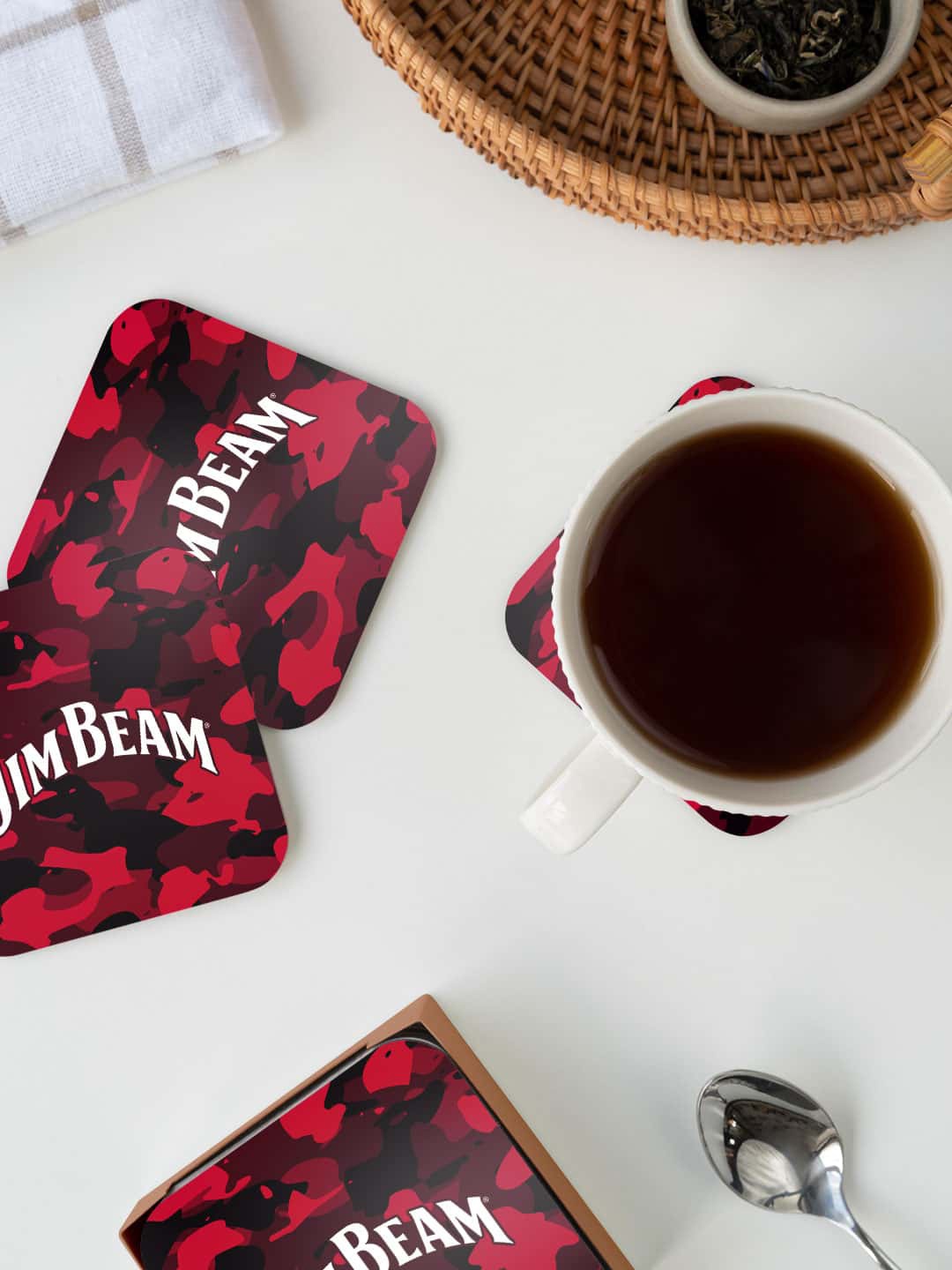 

macmerise Red & Black Jim Beam Camo Printed Square Coaster
