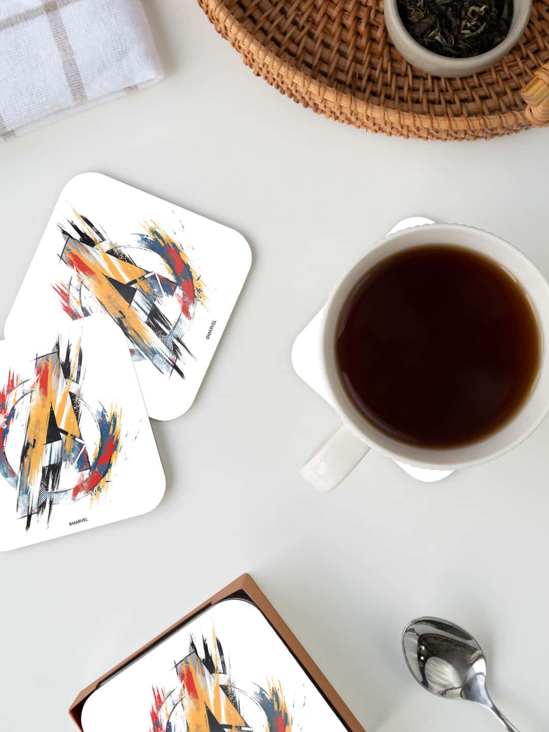 

macmerise White & Yellow Avengers Badge Printed Square Coaster