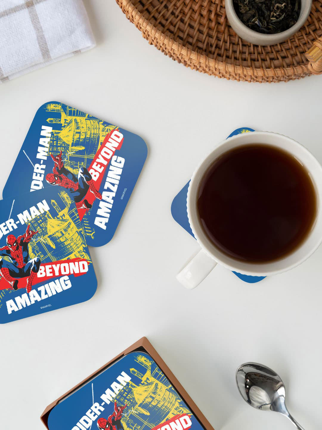 

macmerise Blue & Red Swinging Spider Man Printed Square Coaster
