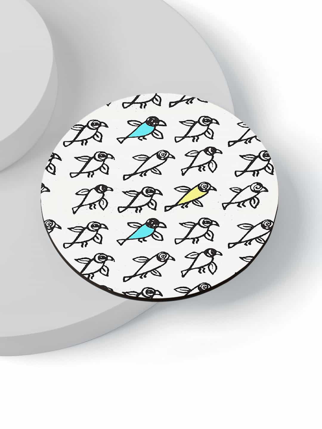 

macmerise White & Black Masaba Bird Printed Circle Coaster