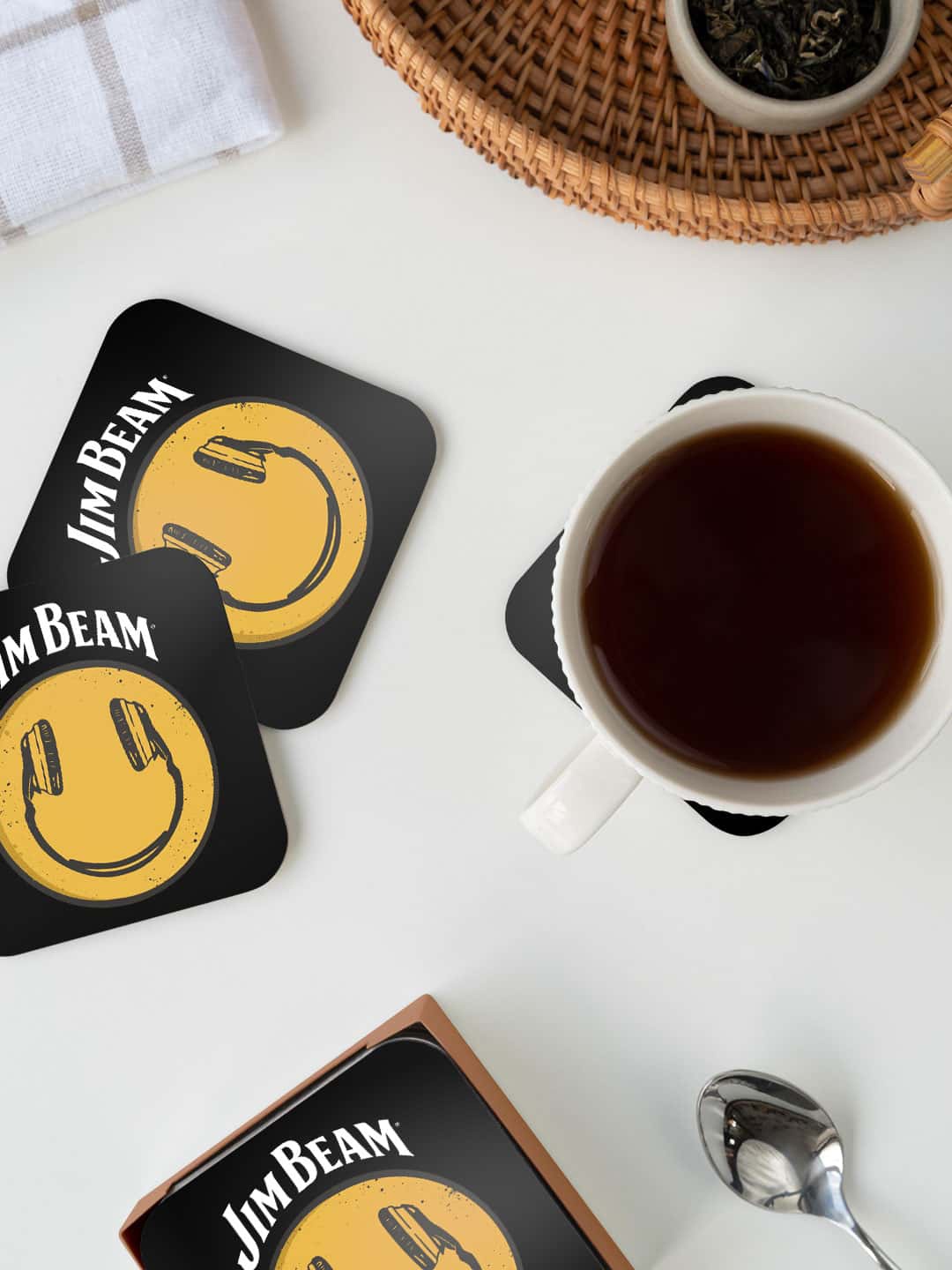 

macmerise Black & Yellow Jim Beam Smiley Printed Square Coaster
