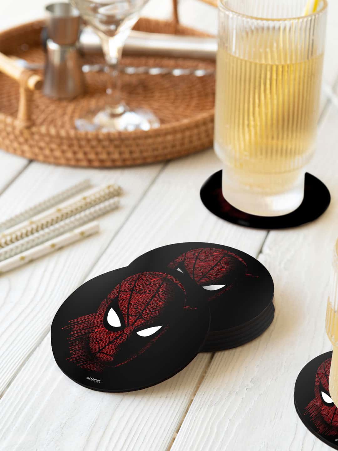 

macmerise Black & Red 6 Pieces Sketch Out Spider Man Printed Circle Coasters