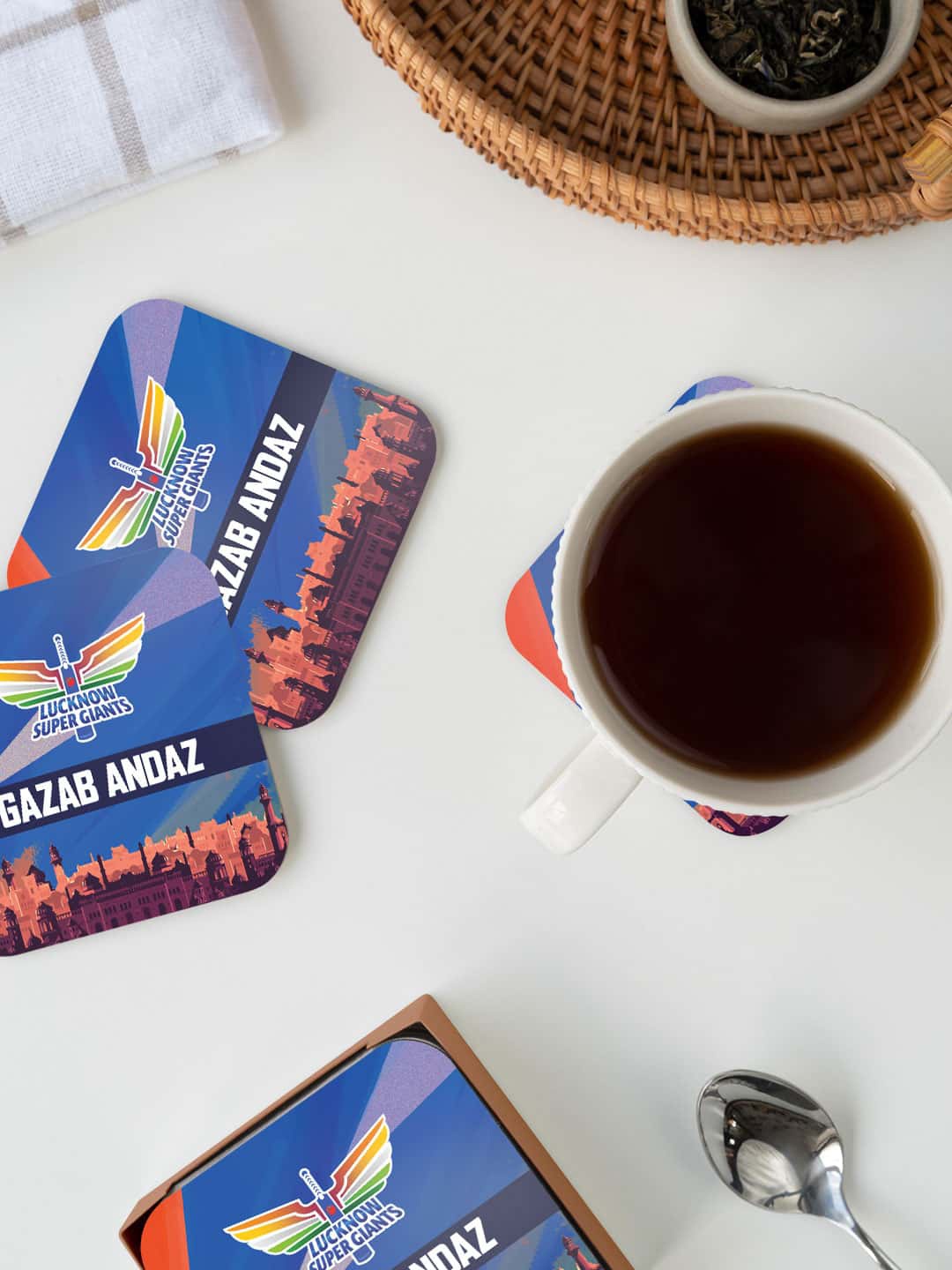 

macmerise Blue & Red Lucknow Super Giants Gazab Andaz Printed Square Coaster