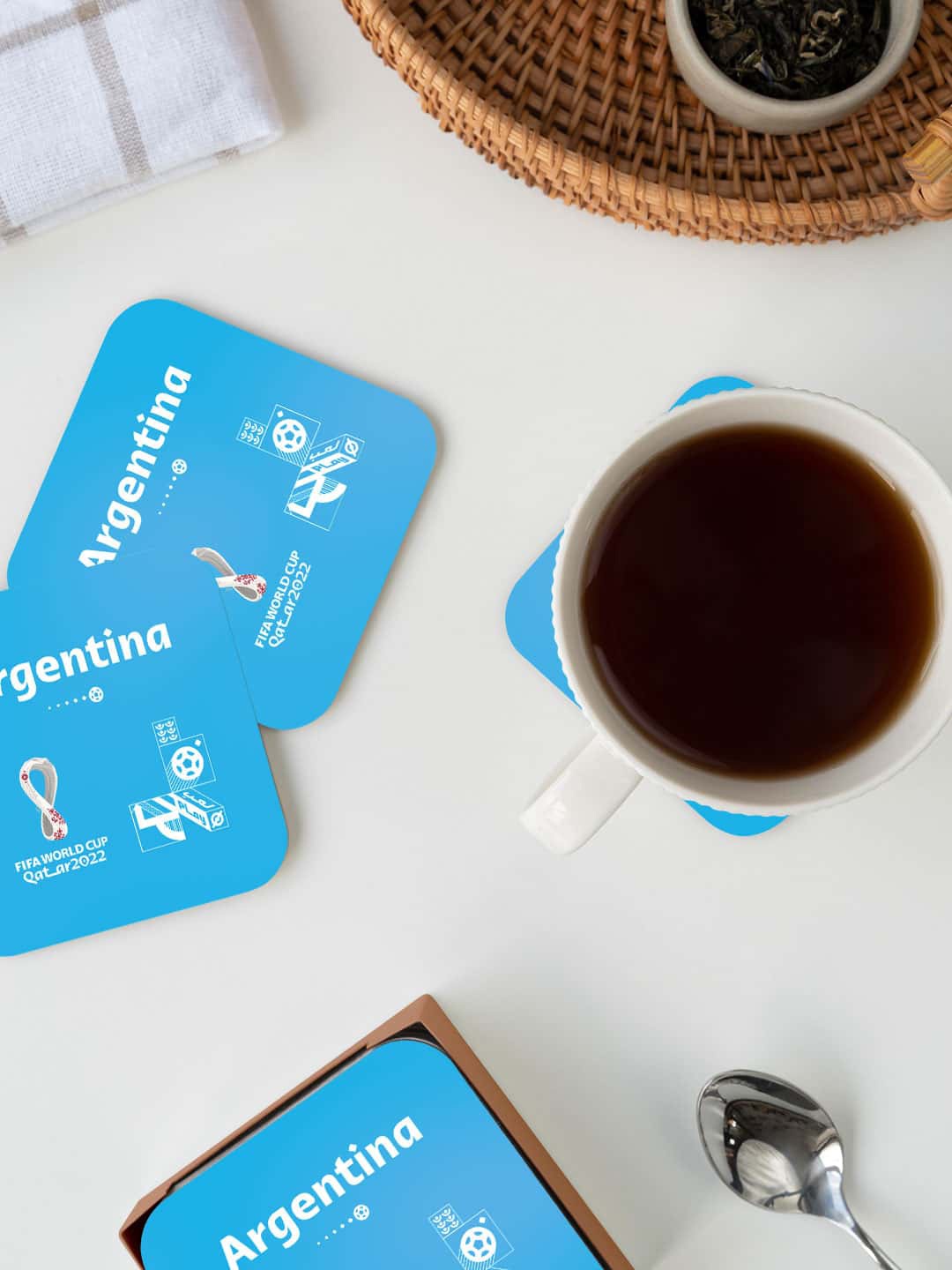 

macmerise Blue & White FIFA Argentina Printed Square Coaster
