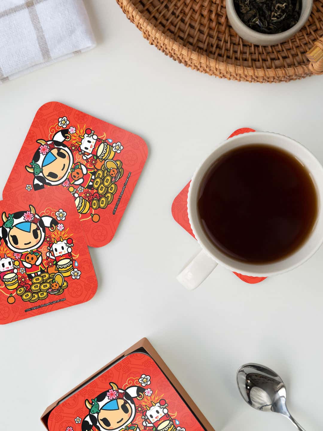 

macmerise Red & Beige TD Moofia Art Printed Square Coaster