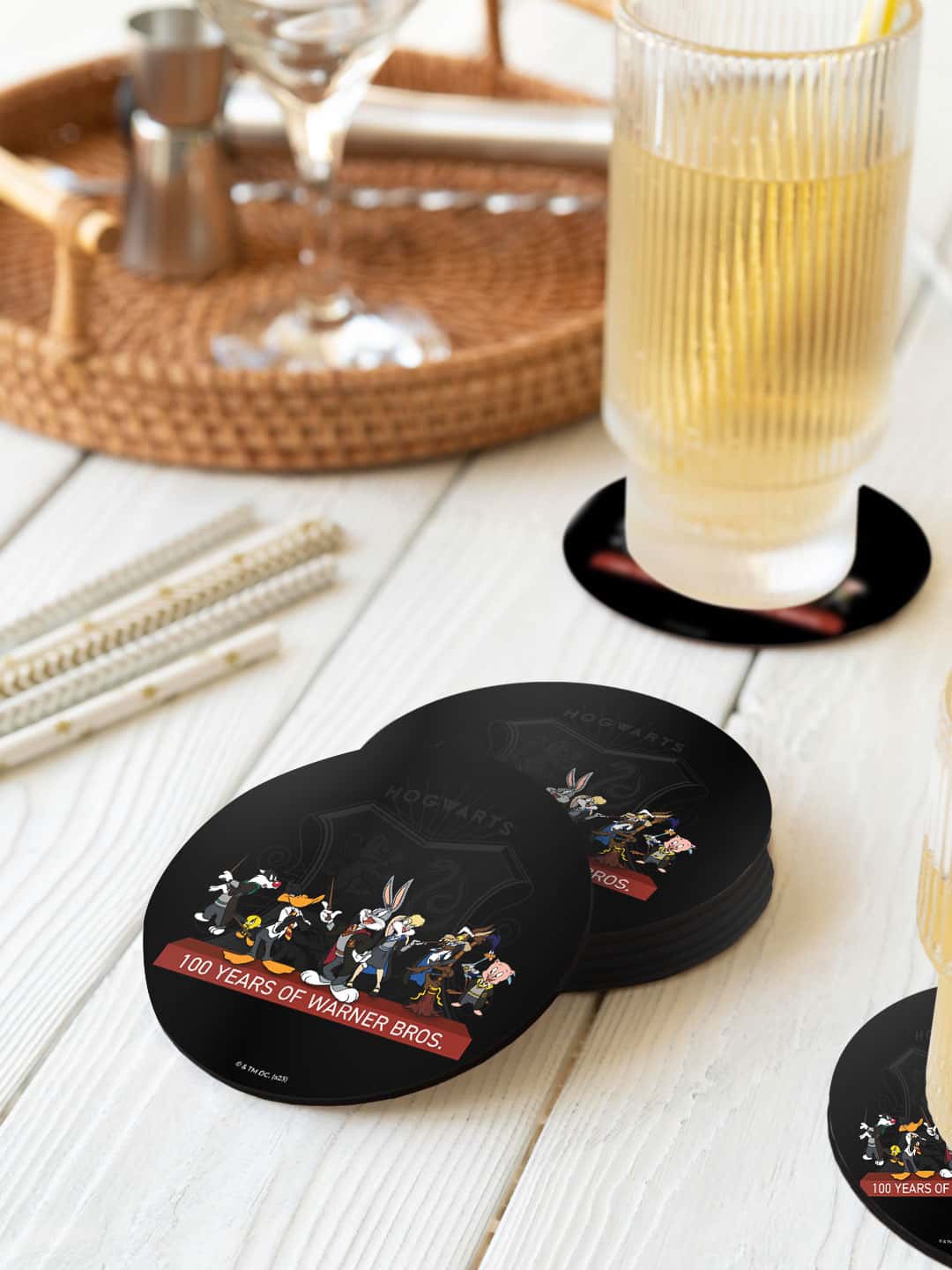 

macmerise Black & Red 6 Pieces Looney Potter Printed Circle Coasters
