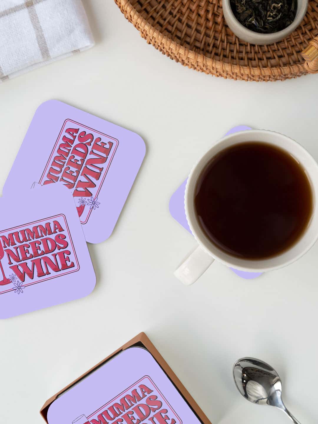 

macmerise Purple & Pink Mumma Needs Wine Printed Square Coaster