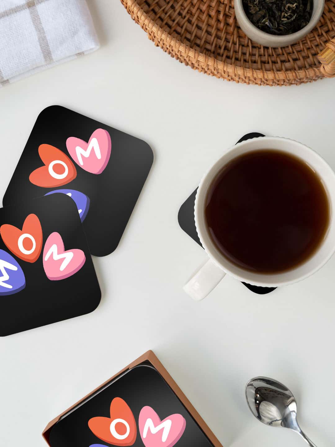 

macmerise Black & Blue Heart Mom Printed Square Coaster