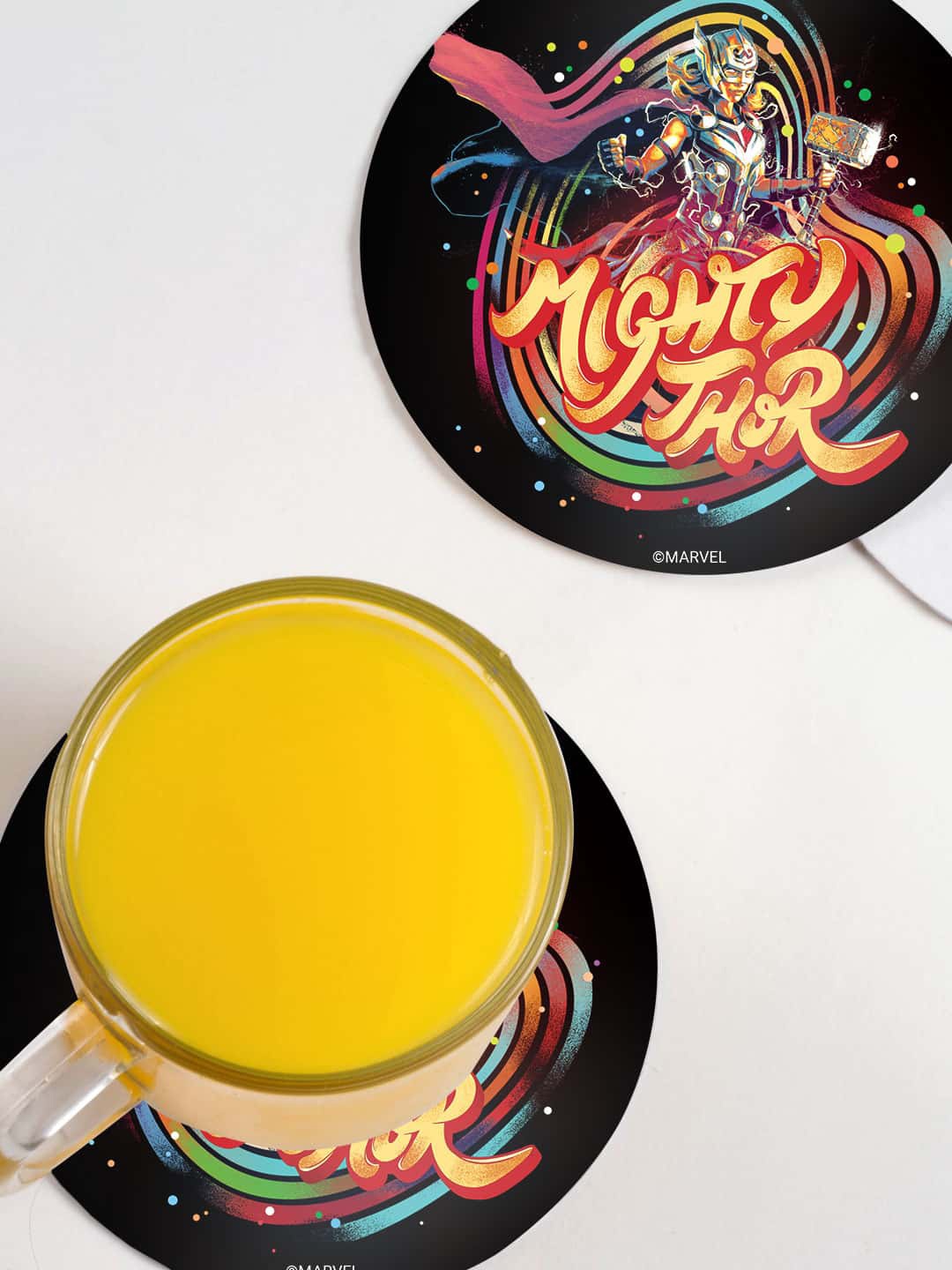 

macmerise Black & Pink 6-Pieces Bifrost Mighty Thor Printed Circle Coasters