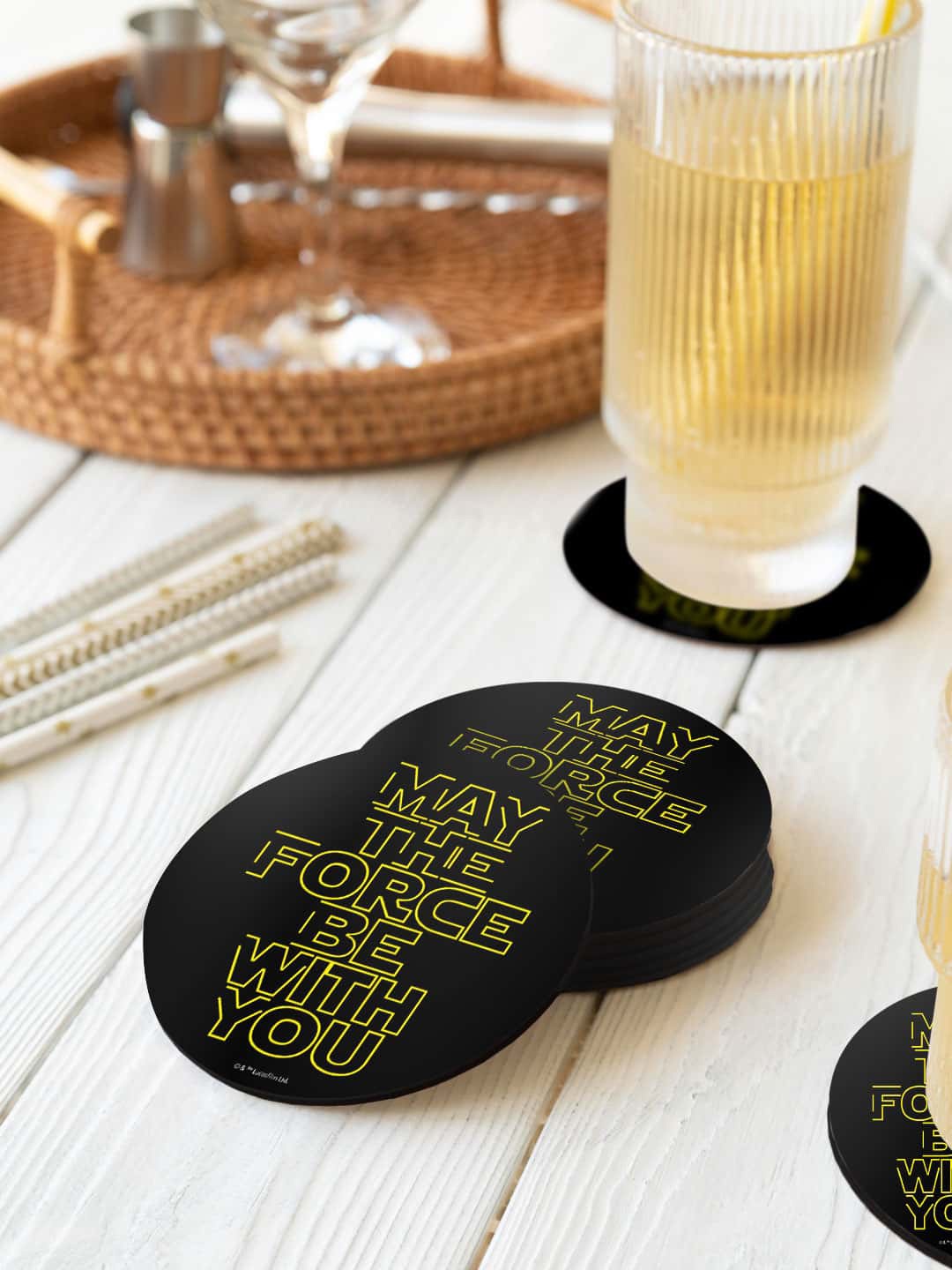 

macmerise Black & Yellow 6-Pieces Classic Star Wars Printed Circle Coasters