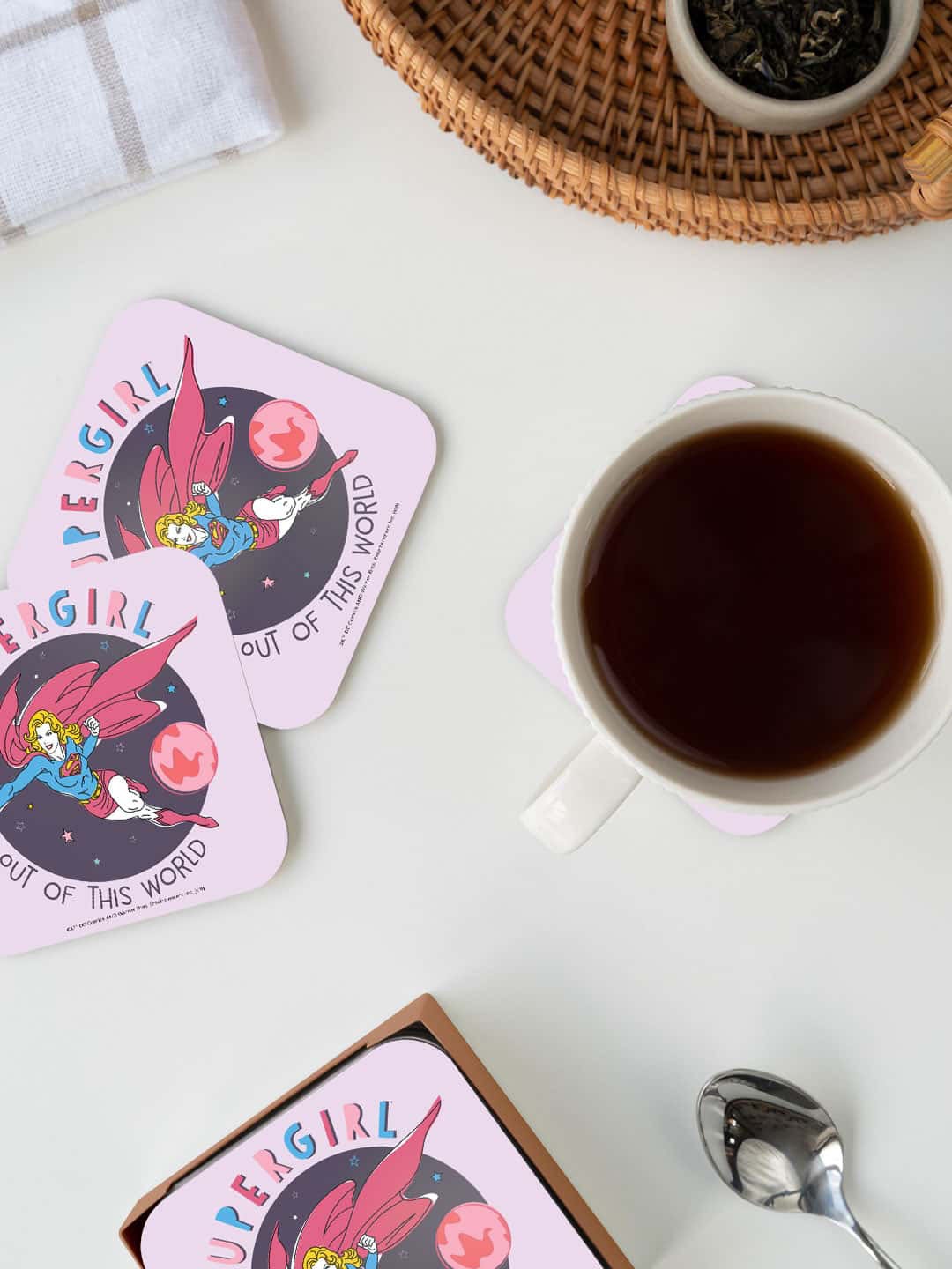

macmerise Pink & Black Supergirl Out of The World Printed Square Coaster