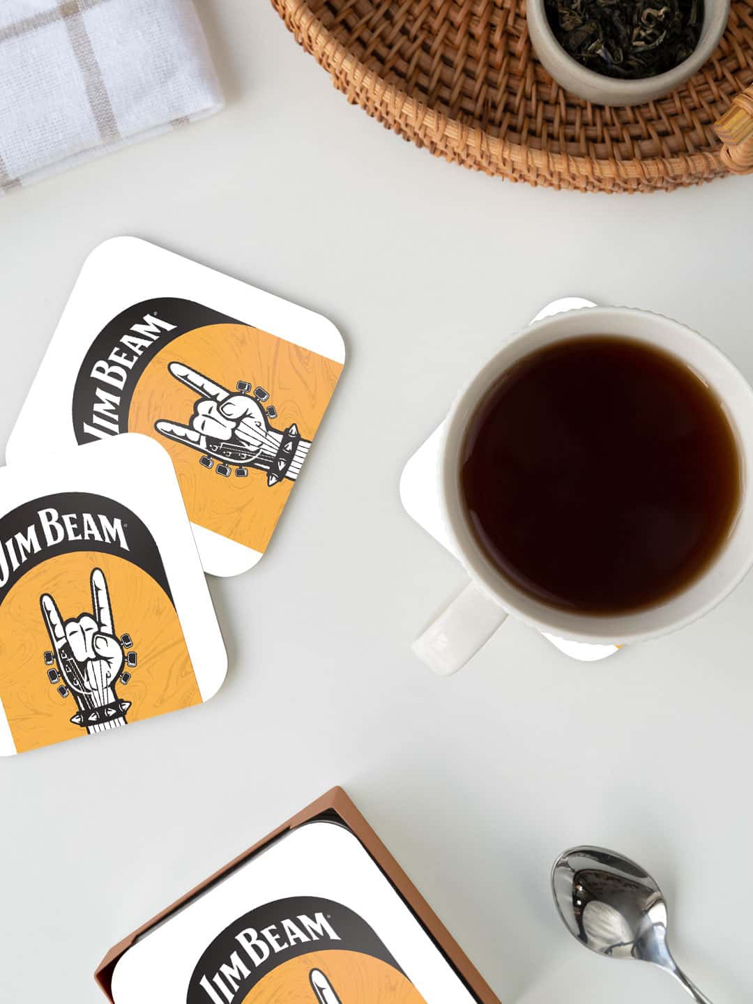 

macmerise White & Yellow Jim Beam Rock Swag Printed Square Coaster