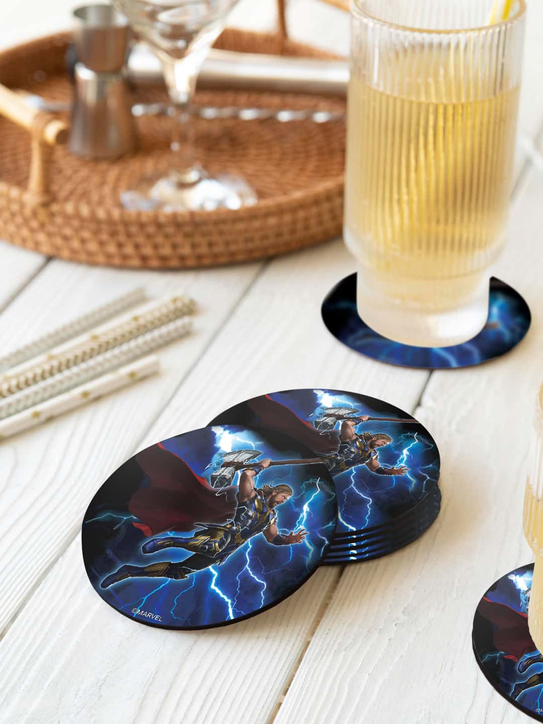 

macmerise Blue & Red 6 Pieces Worthy Thor Attack Printed Circle Coasters