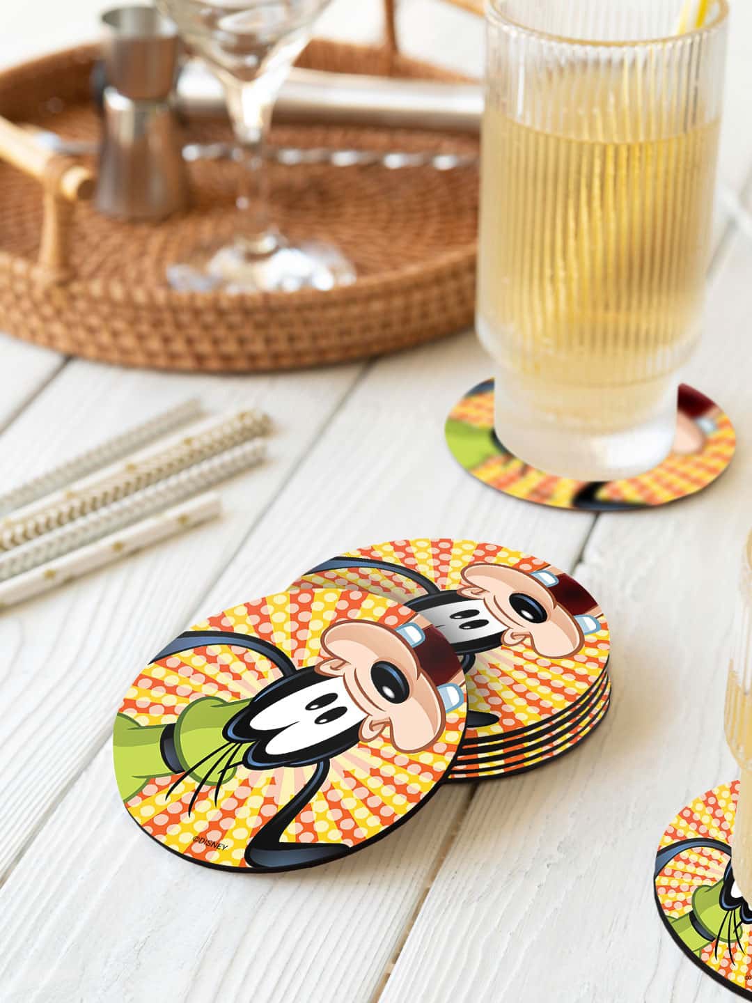 

macmerise Yellow & Red 6 Pieces Goofy Upside Down Printed Circle Coasters