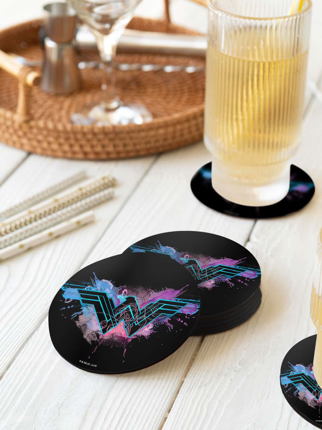 

macmerise Black & Blue 6 Pieces Wonder Woman Splash Printed Circle Coasters