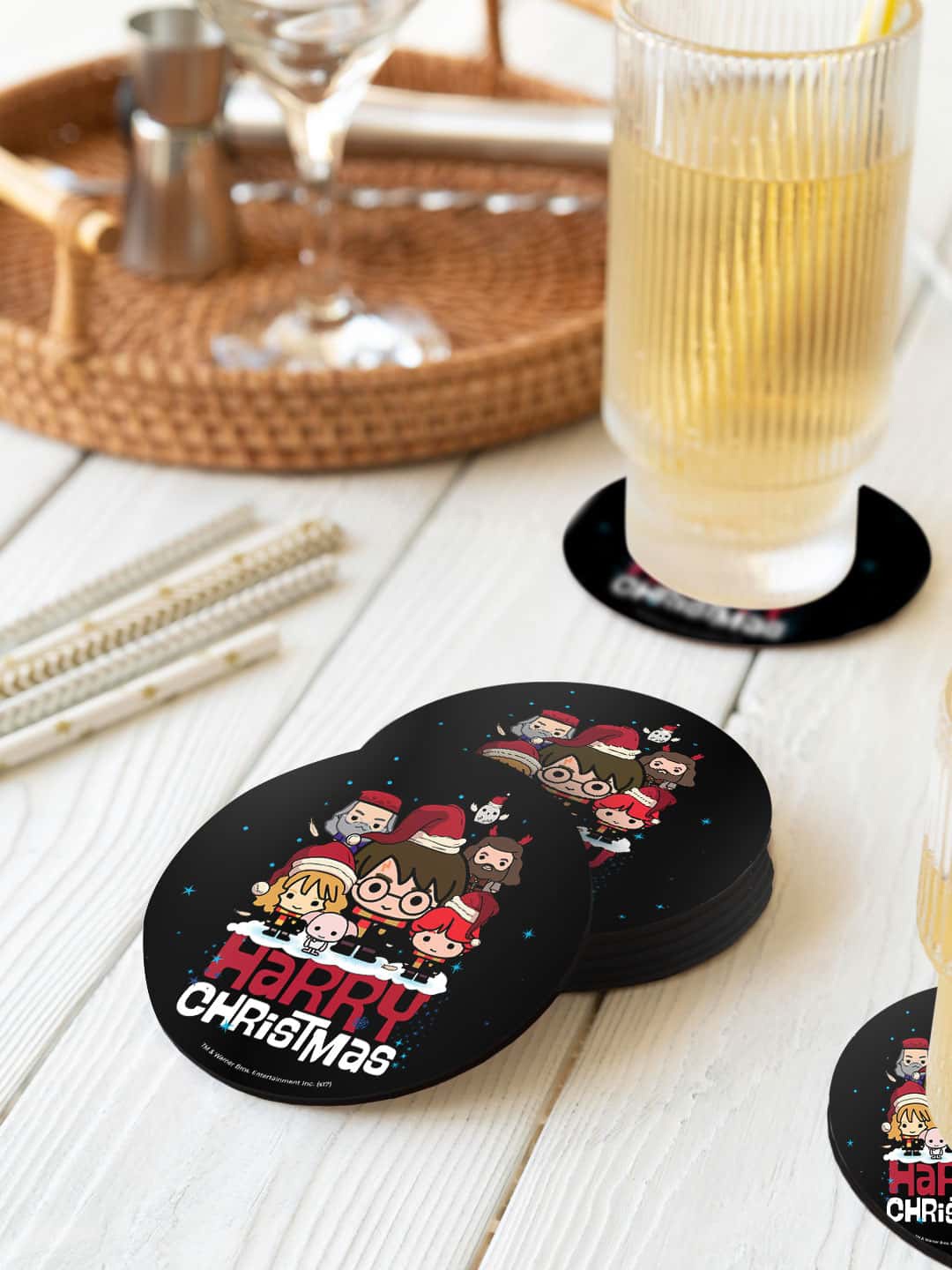 

macmerise Harry Potter Black & Red 6 Pieces Harry Christmas Printed Circle Coasters