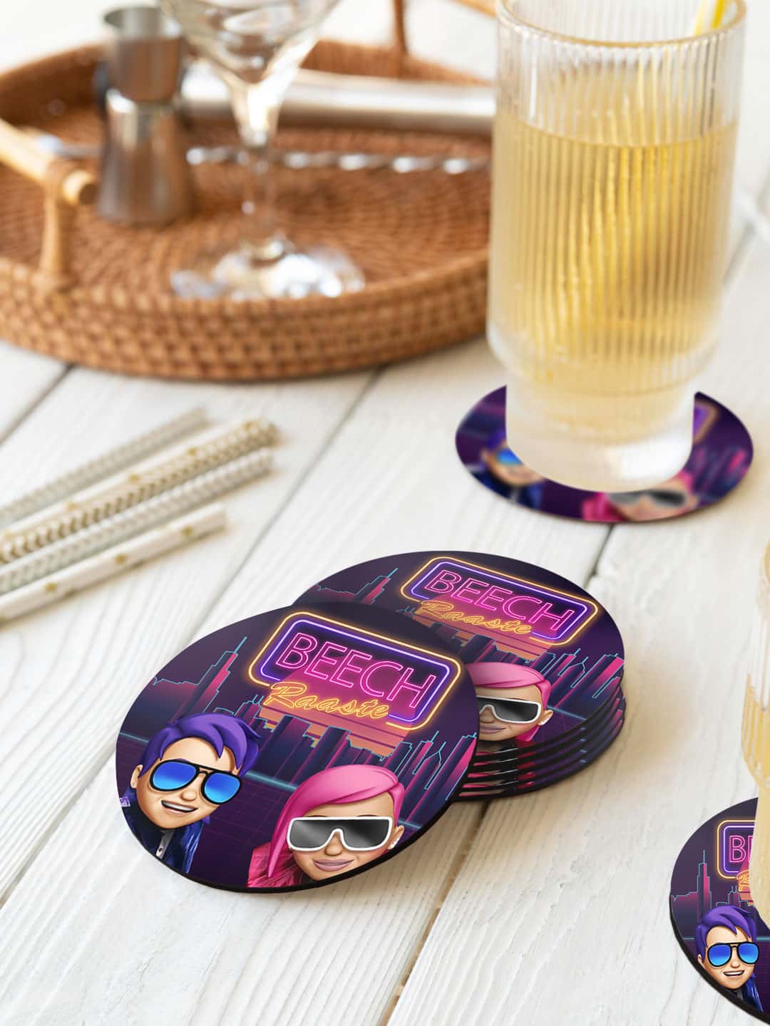 

macmerise Creator Brands Purple & Pink 6 Pieces SM Beech Raaste Printed Circle Coasters