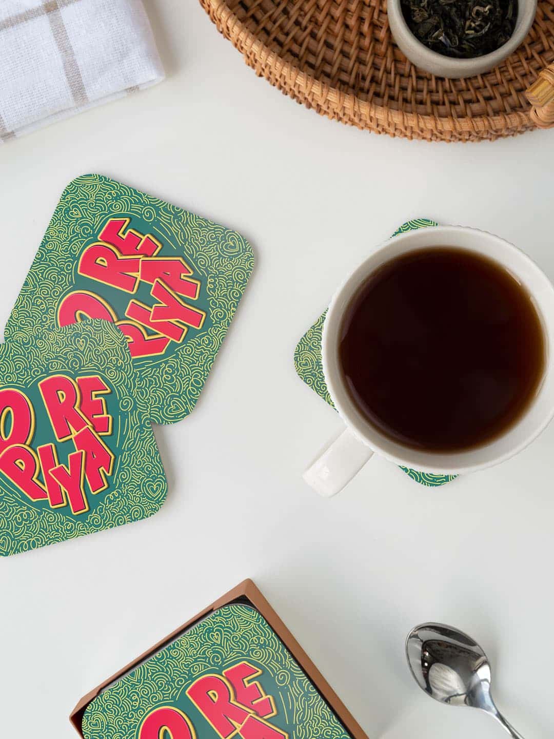 

macmerise Creator Brands Green & Red SM O Re Piya Printed Square Coaster