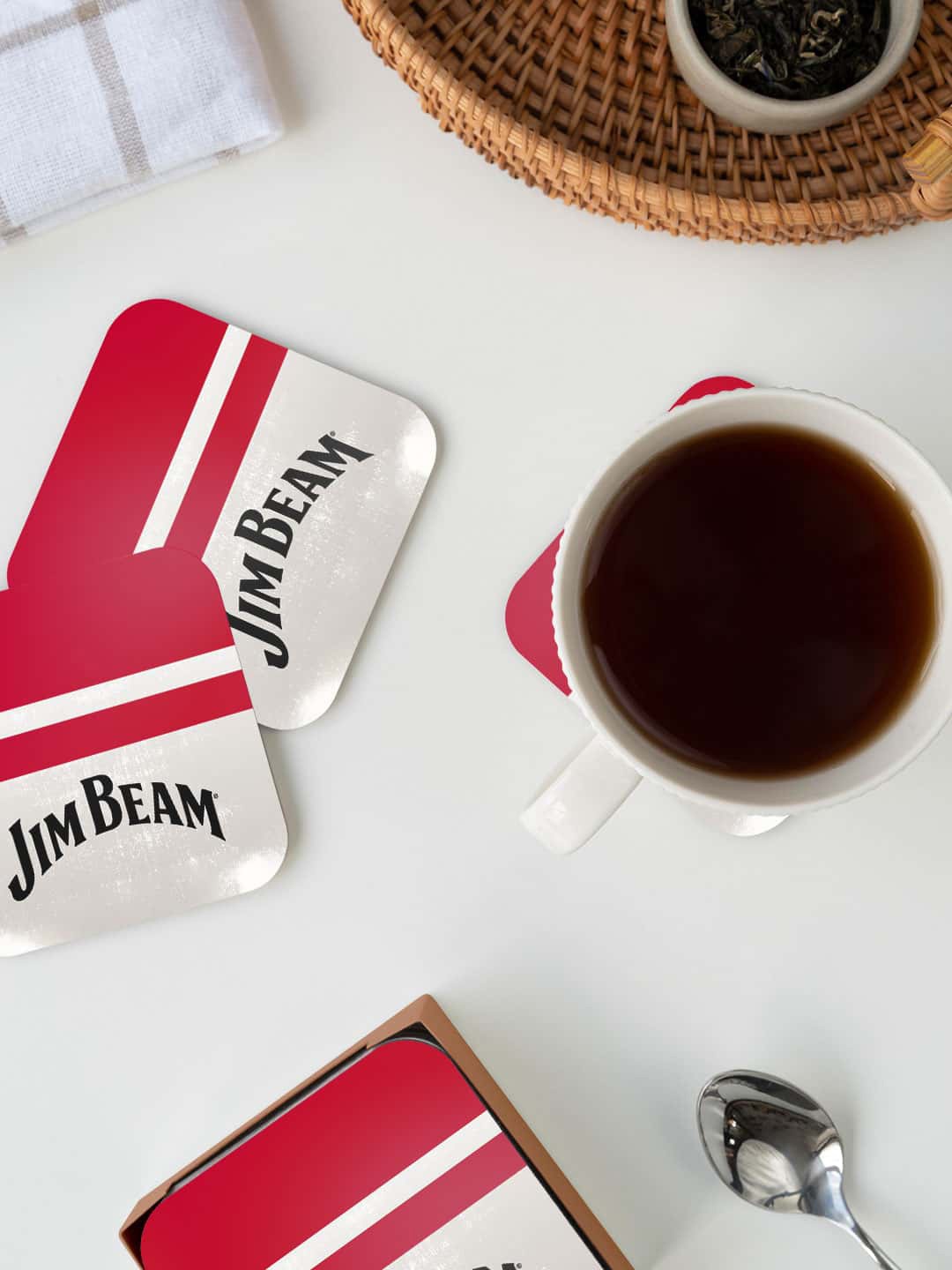 

macmerise Jim Beam Red & White Striped Square Coaster