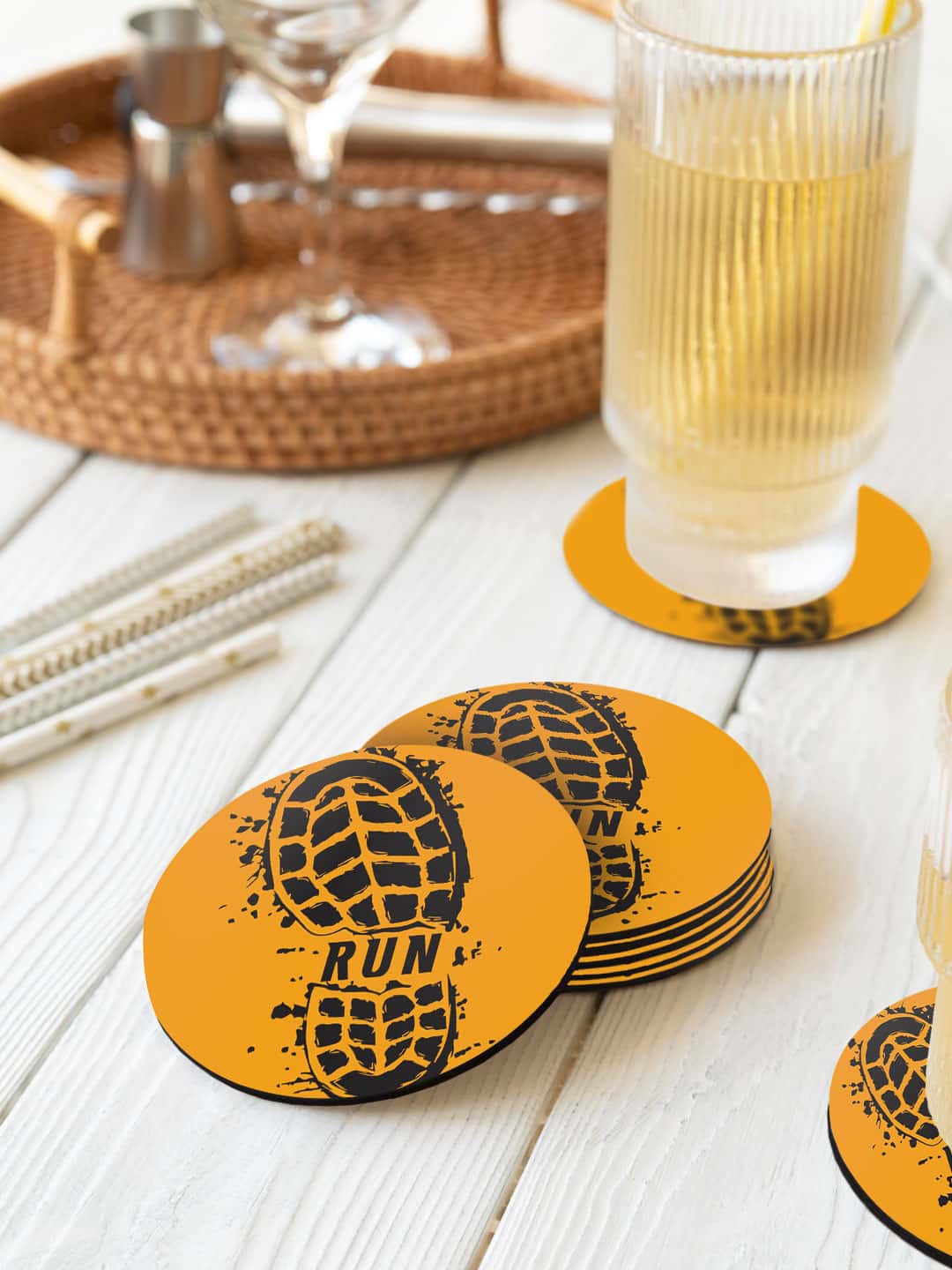 

macmerise Illustrations Orange & Black 6 Pieces Marathon Run Circle Coasters