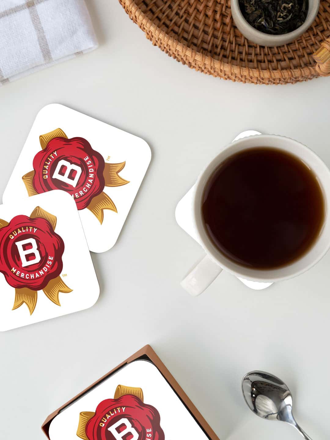 

macmerise White & Red Jim Beam Rosette Printed Square Coaster