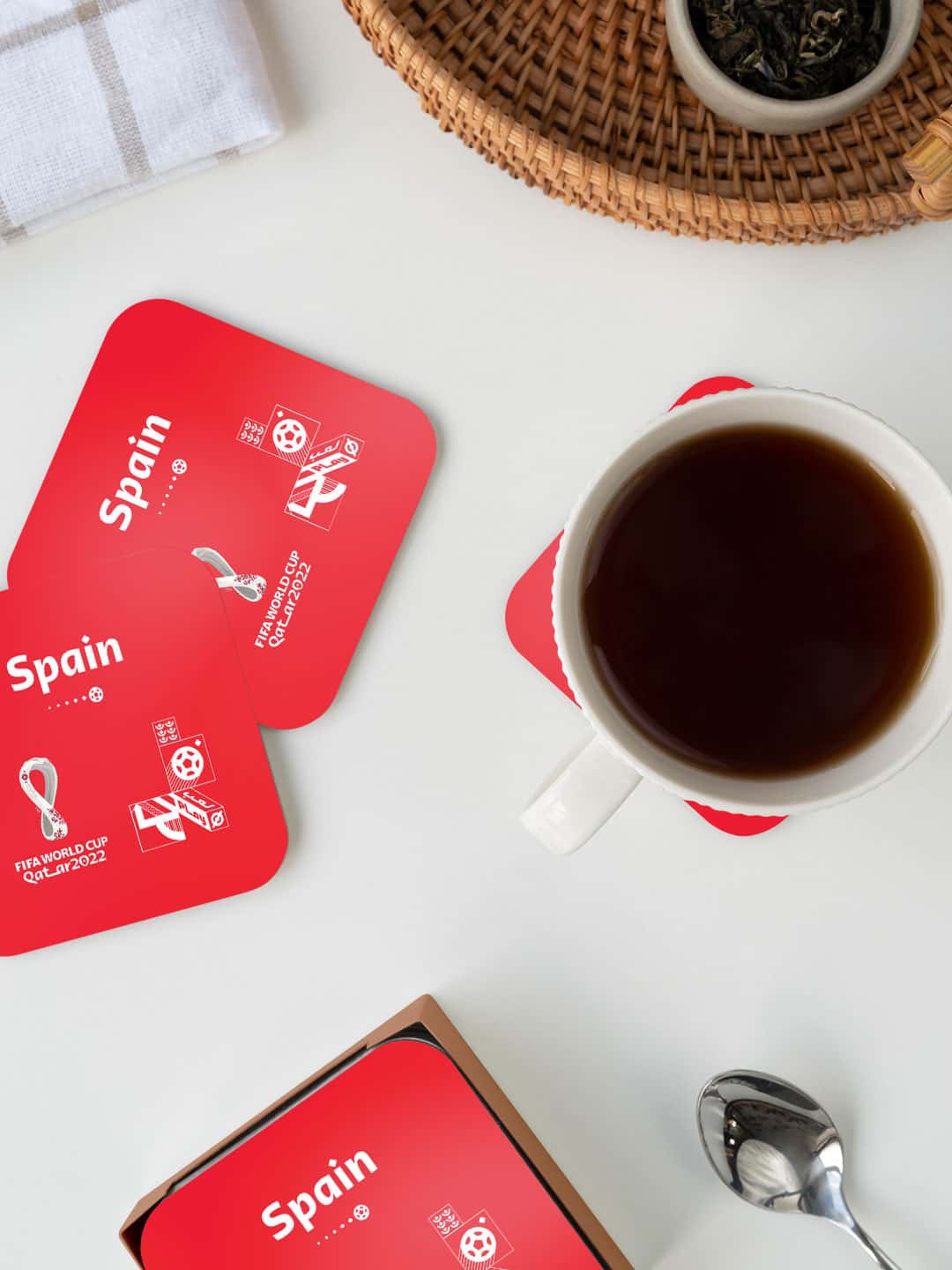

macmerise Red & White FIFA Spain Printed Square Coaster