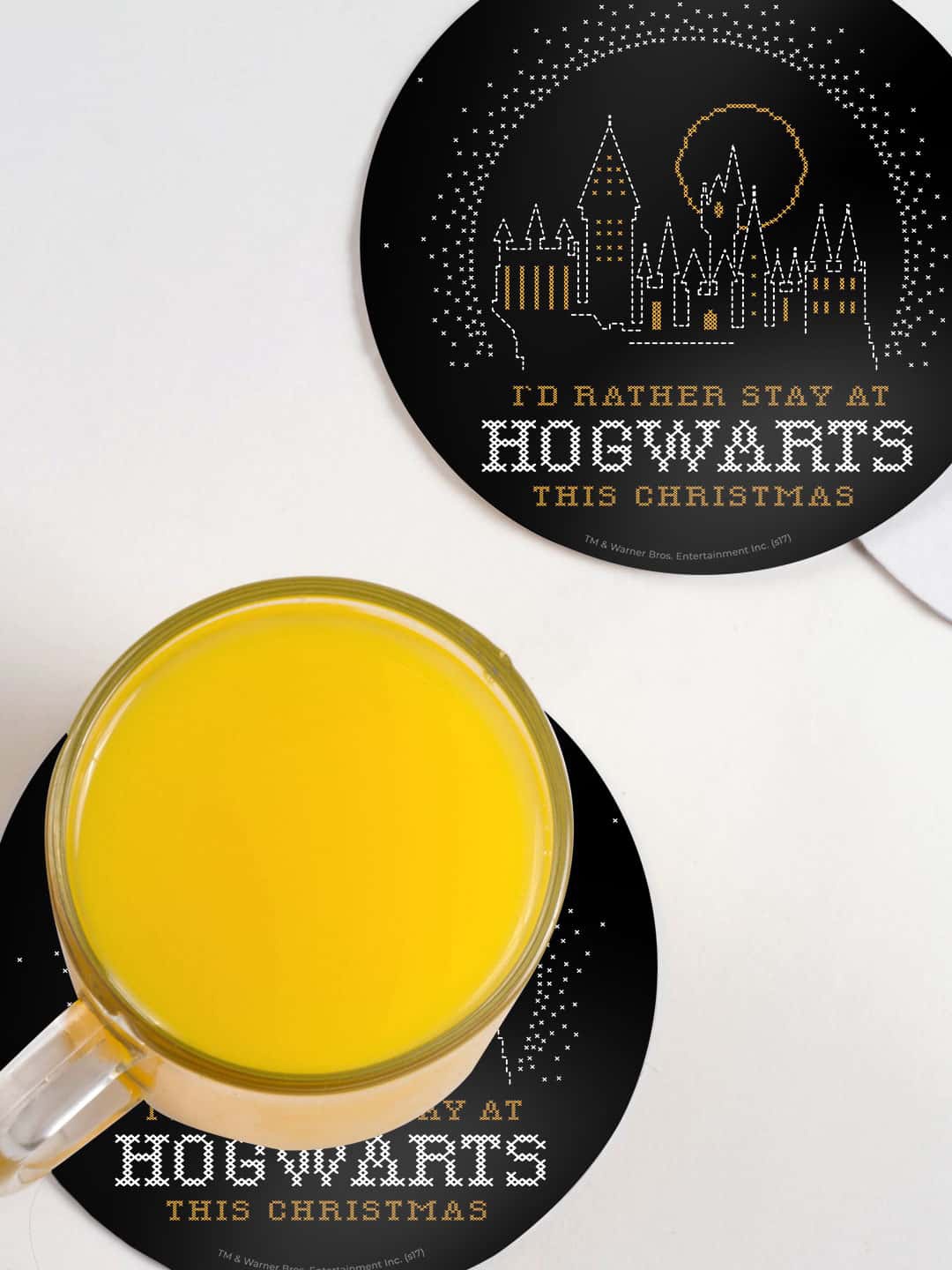

macmerise Black 6-Pieces Christmas At Hogwarts Printed Circle Coasters