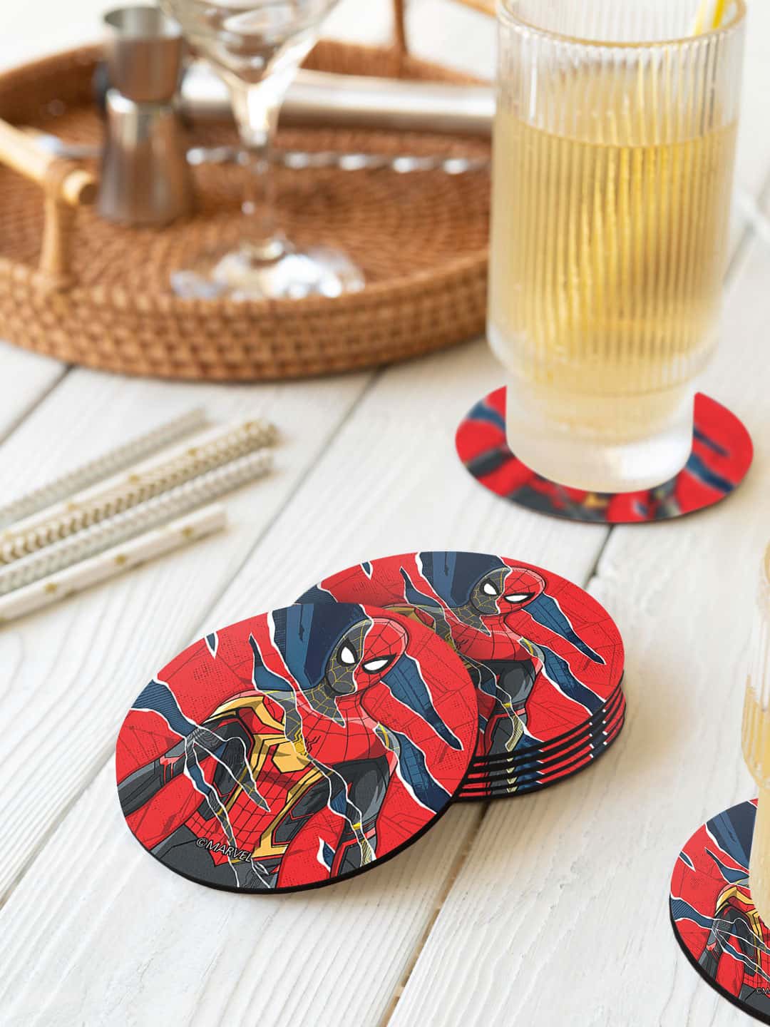 

macmerise Red & Blue 6-Pieces All 3 Spidey Printed Circle Coasters