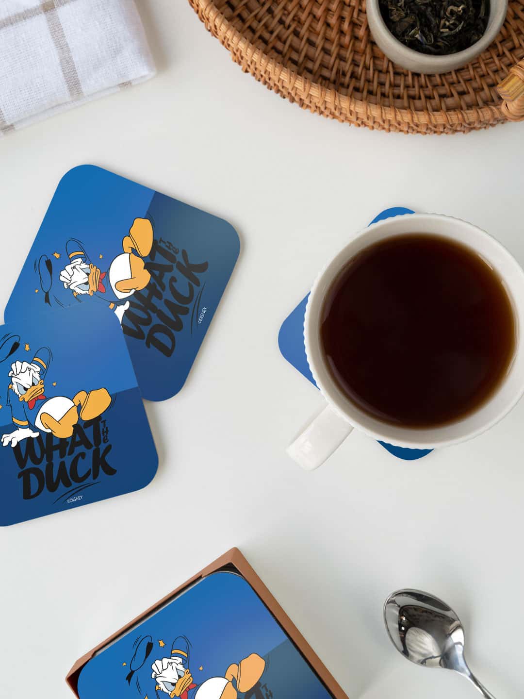 

macmerise Disney Blue & Yellow What The Duck Printed Square Coaster
