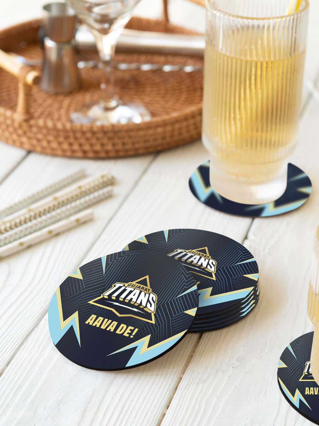 

macmerise Black & Blue 6 Pieces Gujarat Titans Aava De Printed Circle Coasters