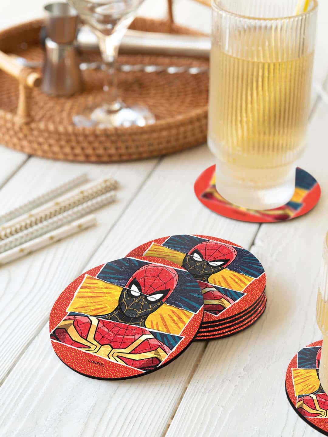 

macmerise Marvel Red & Yellow 6 Pieces Spider-Man Engage Printed Circle Coasters