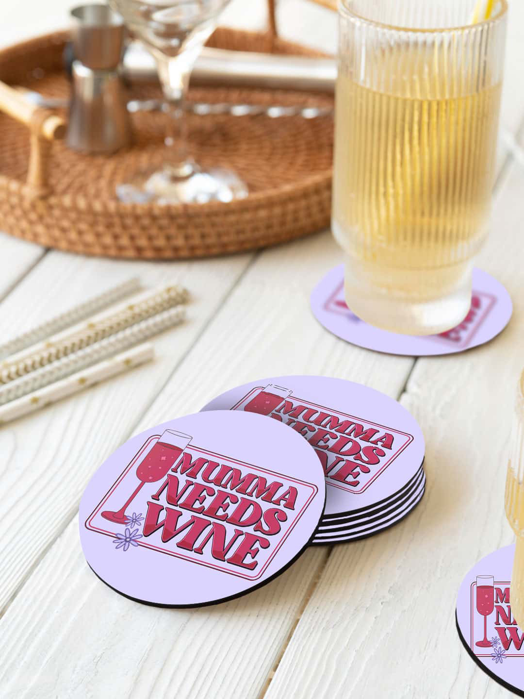 

macmerise Illustrations Purple & Red 6 Pieces Printed Circle Coasters