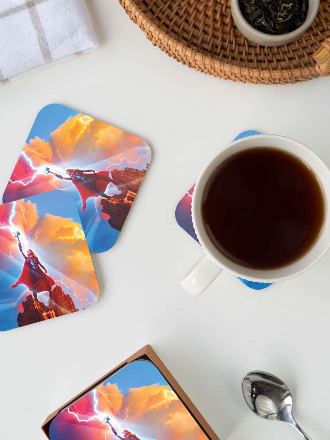 

macmerise Marvel Blue & Yellow Raise The Mjolnir Printed Square Coaster