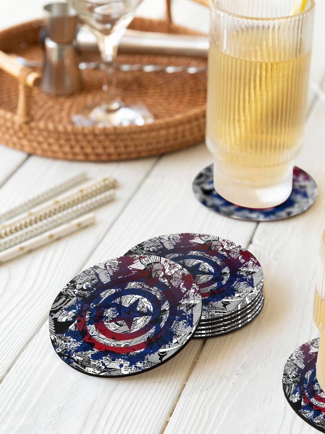 

macmerise Grey & Red 6-Pieces Splash Out Shield Printed Circle Coasters