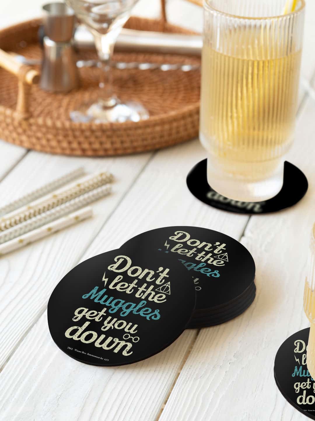 

macmerise Harry Potter Black & White 6 Pieces Muggle Theory Printed Circle Coasters