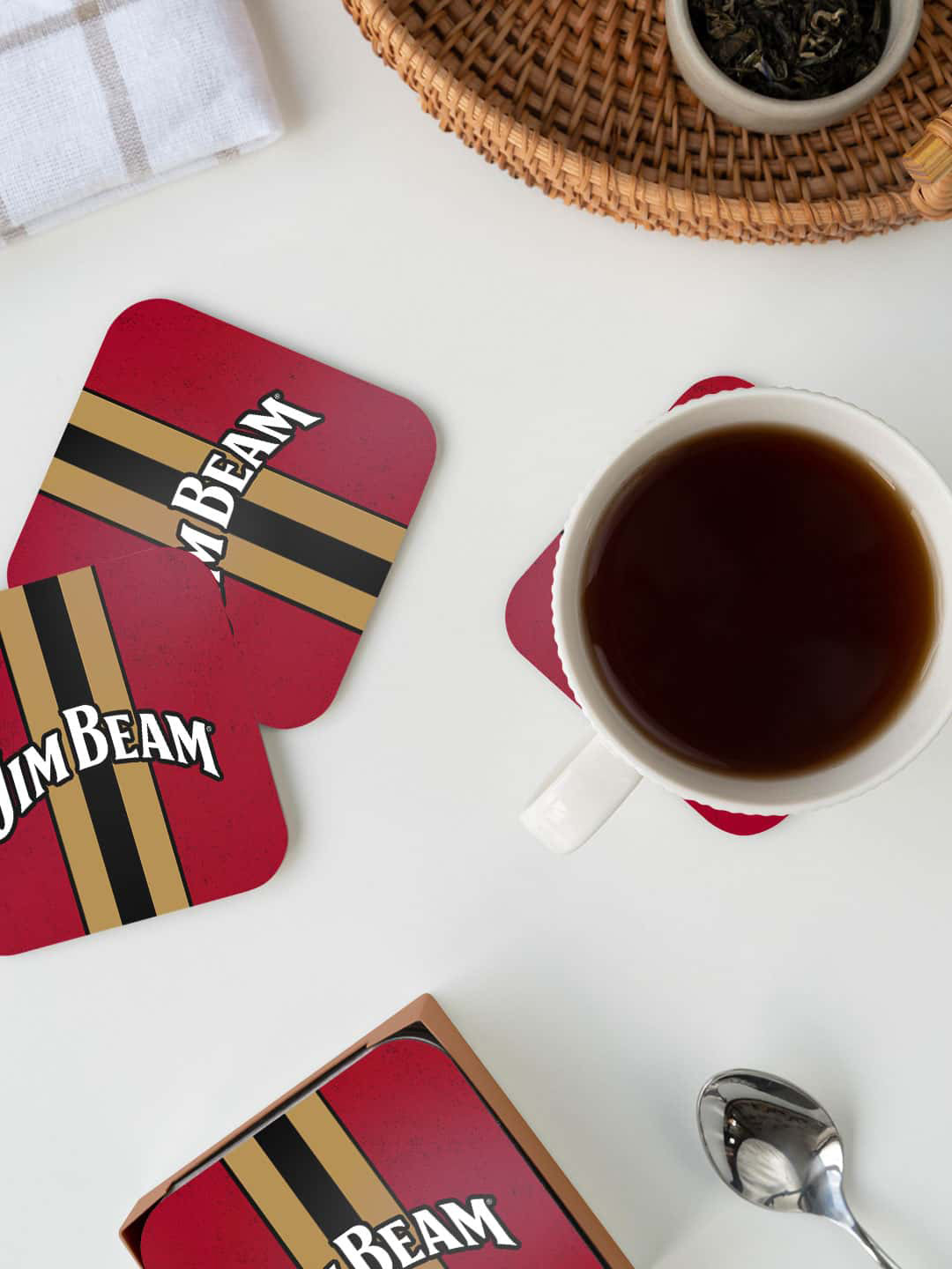 

macmerise Red & White Jim Beam Raspberry Printed Square Coaster