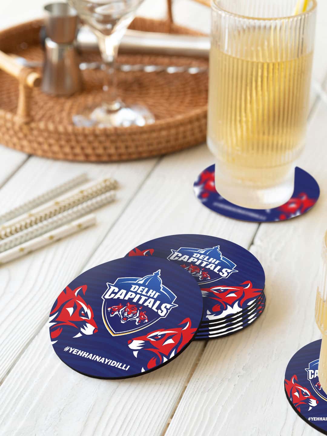 

macmerise Delhi Capitals Navy Blue & Red 6 Pieces Nayi Dilli Printed Circle Coasters