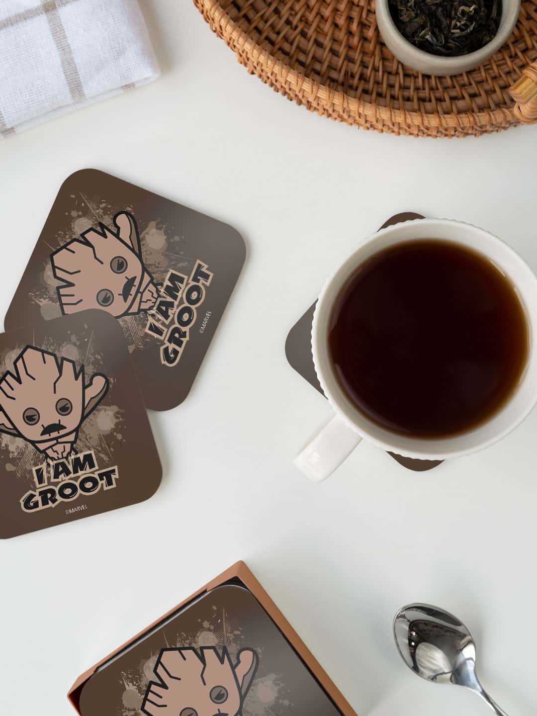 

macmerise Marvel Brown Kawaii Groot Printed Square Coaster