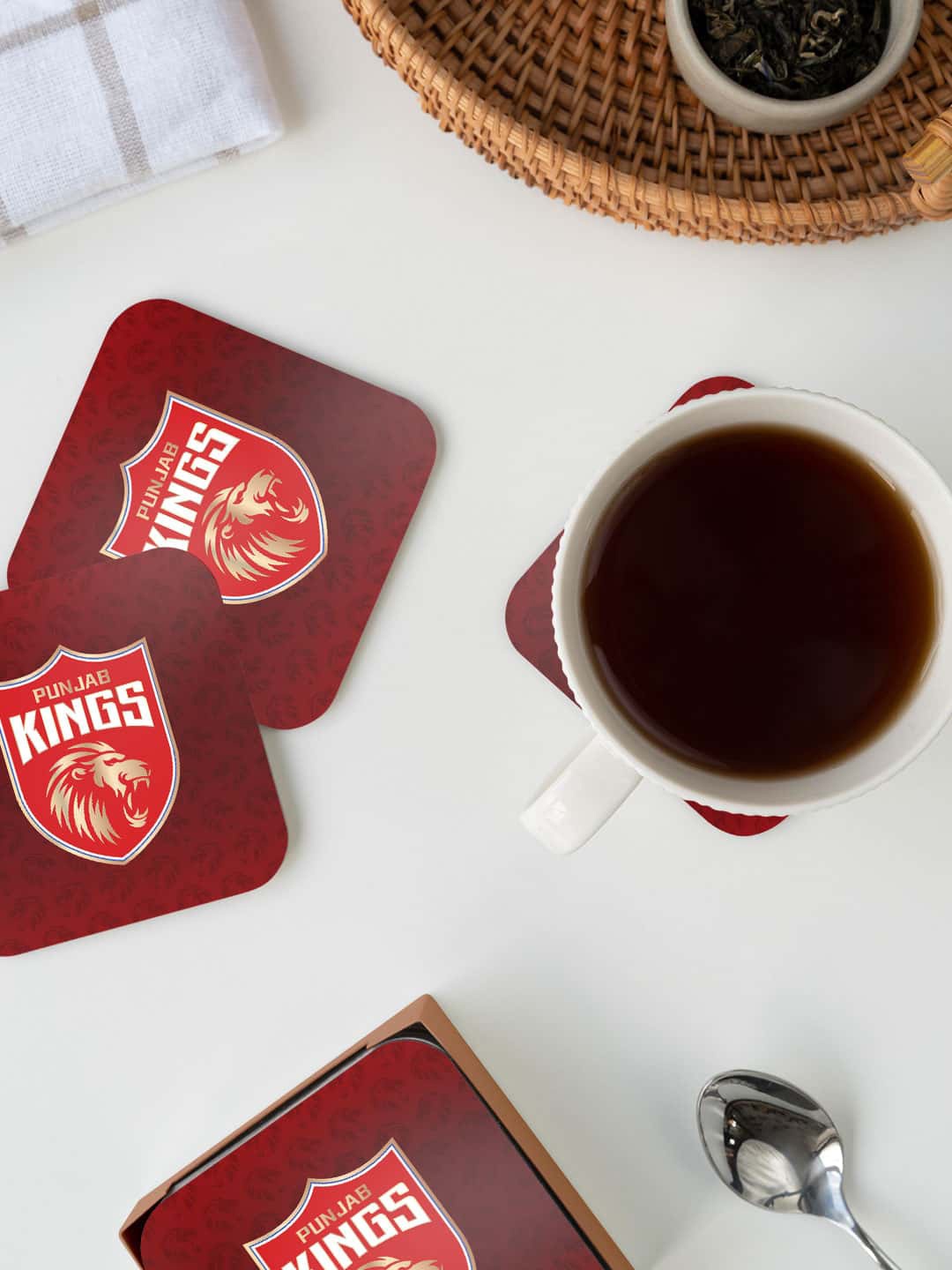 

macmerise Punjab Kings Red & White Printed Square Coaster