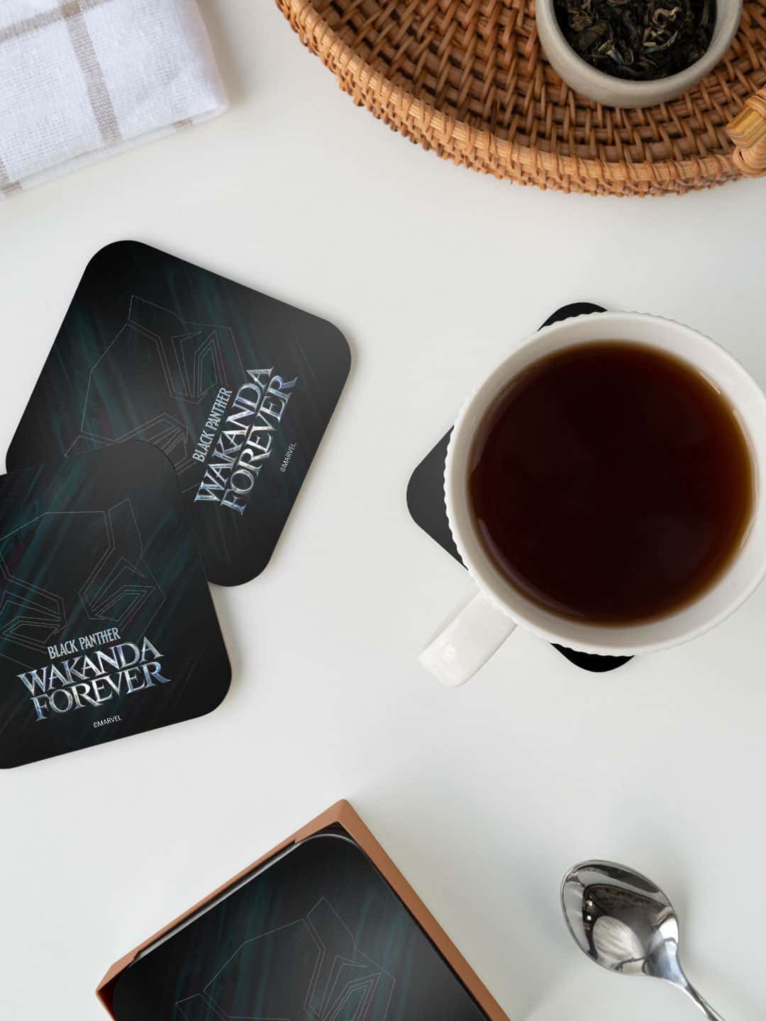 

macmerise Marvel Black & Grey Wakanda Forever Logo Printed Square Coaster