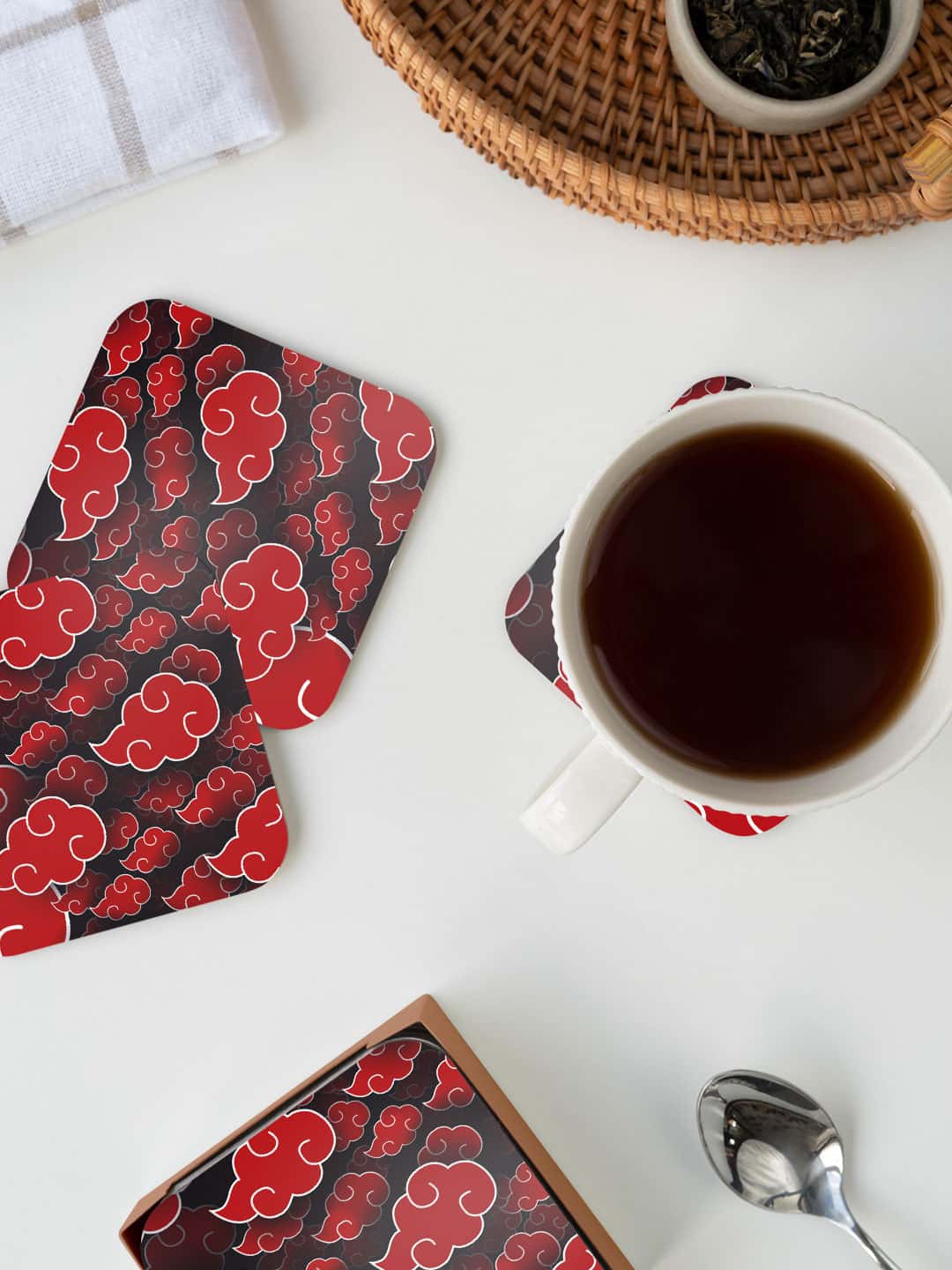 

macmerise Illustrations Red & Black Akatsuki Clouds Printed Square Coaster