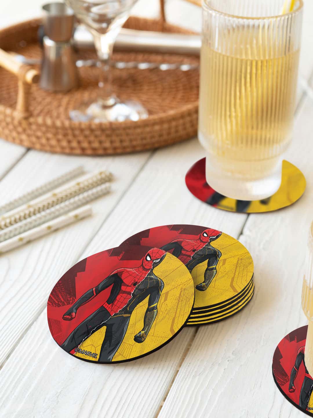

macmerise Marvel Red & Yellow 6 Pieces Peter Printed Circle Coasters
