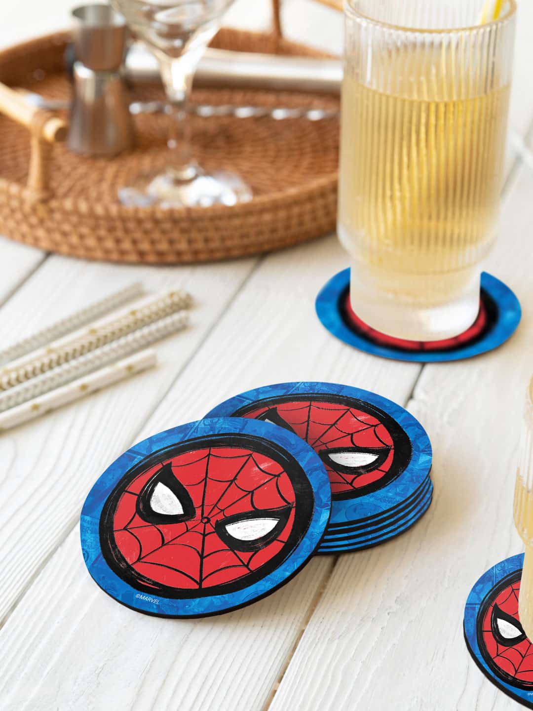 

macmerise Marvel Blue & Red 6 Pieces Spidey Tingling Eyes Printed Circle Coasters