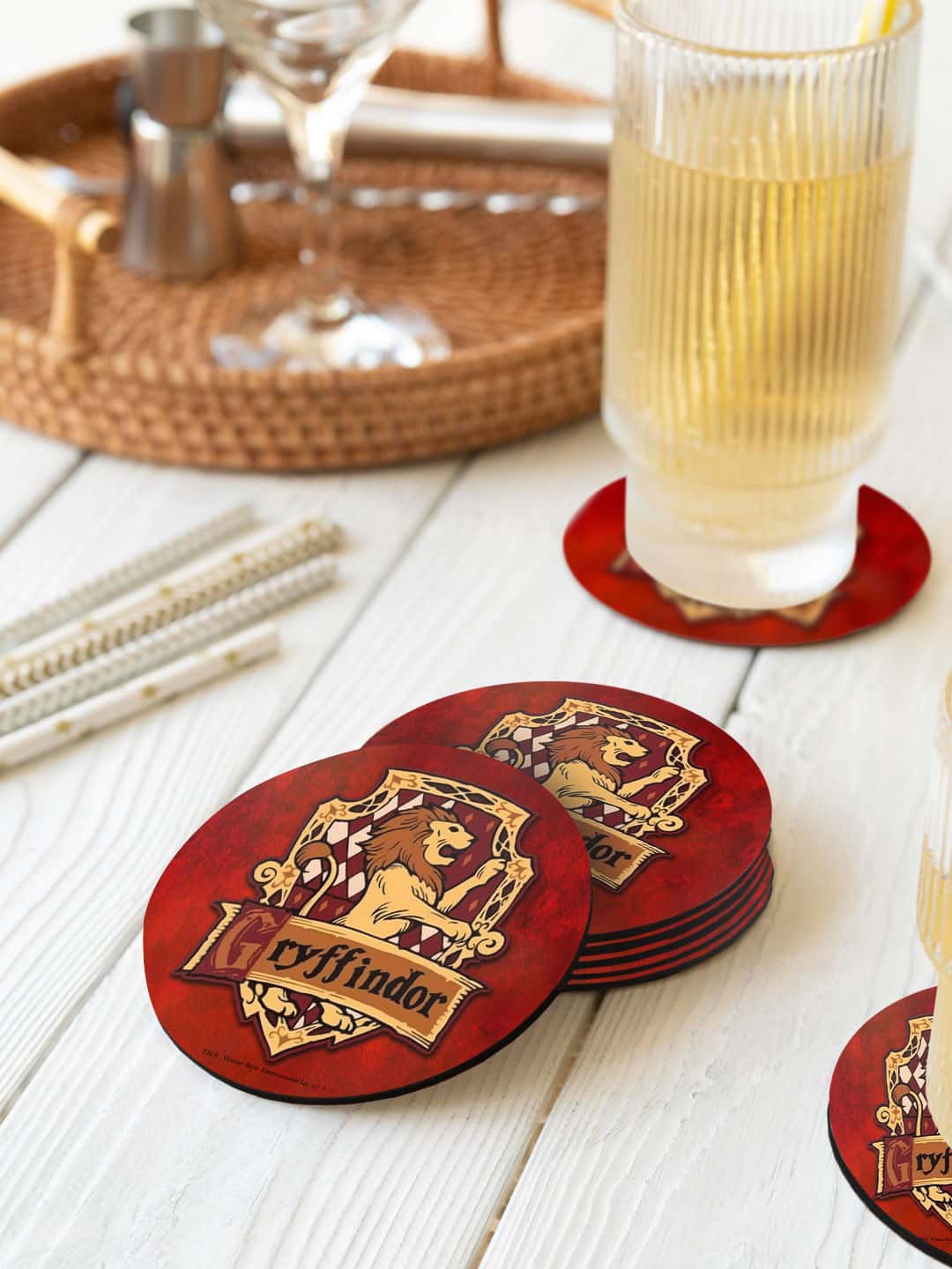 

macmerise Harry Potter Red & Yellow 6 Pieces Crest Gryffindor Printed Circle Coasters