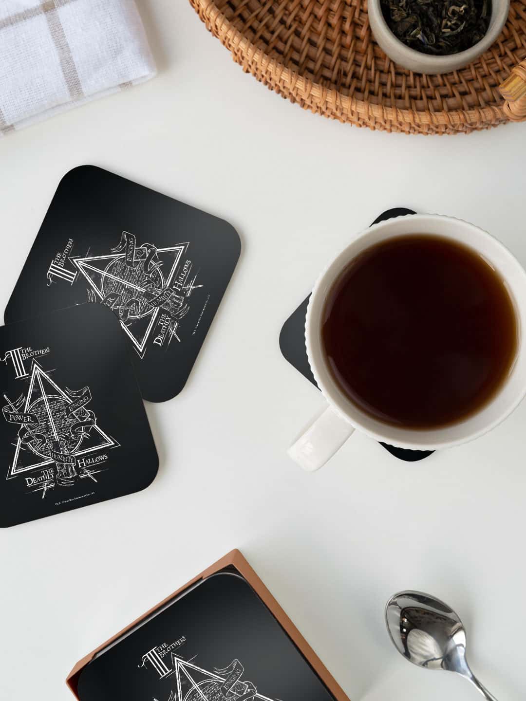 

macmerise Black & White Harry Potter The Deathly Hallows Printed Square Coaster
