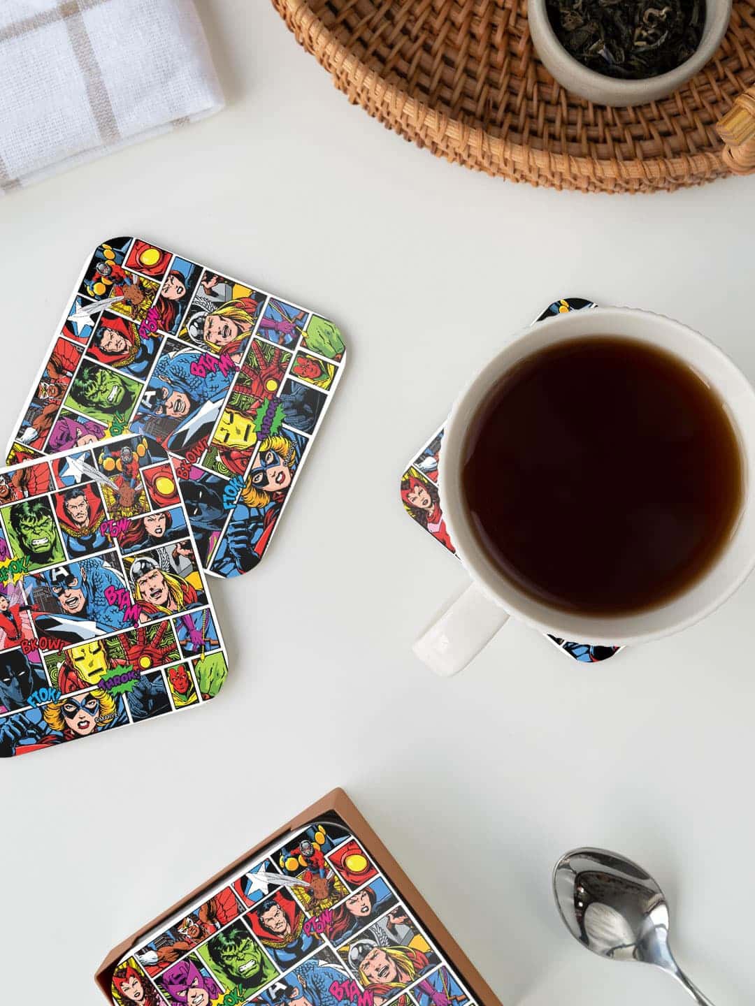 

macmerise Marvel Blue & Green Comic Superheroes Mashup Printed Square Coaster