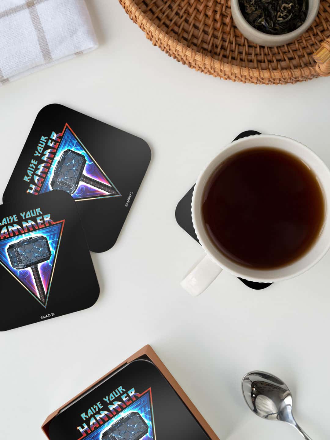 

macmerise Marvel Black & Blue Mighty Raise Your Hammer Printed Square Coaster