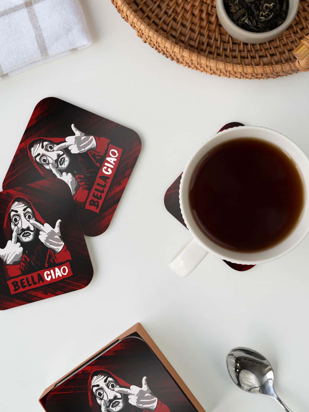 

macmerise Illustrations Black & Red Bella Ciao Printed Square Coaster