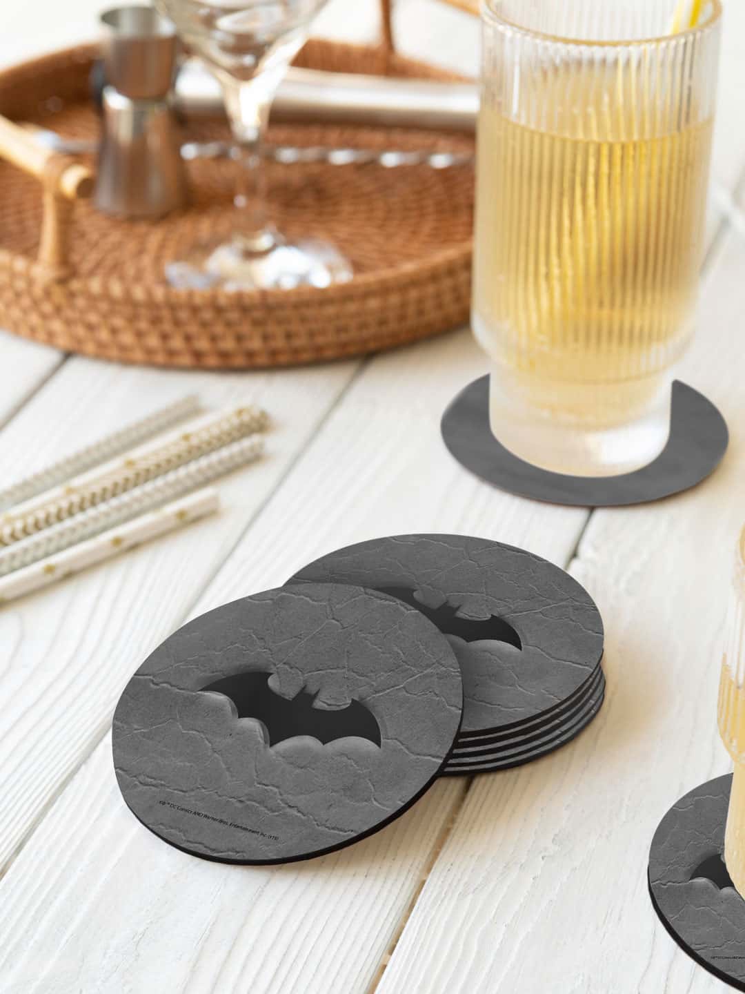 

macmerise DC Comics Grey & Black 6 Pieces Fade Out Batman Printed Circle Coasters