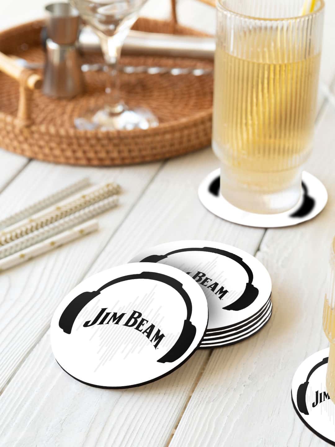 

macmerise White & Black 6 Pieces Jim Beam Sound Printed Circle Coasters